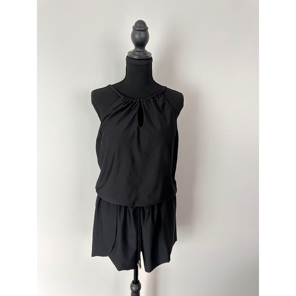 Time‎ and Tru Womens Black High Neck Keyhole Blouson Romper Swimsuit Size M 8-10